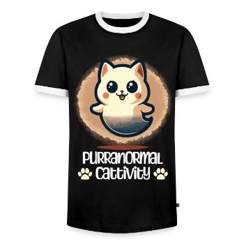 Tenue drôle d’Halloween avec des chats fantômes mignons - T-shirt contrasté Homme - noir/blanc - Devant - AI Model Female 172 light (172cm) & AI Model Male 178 light (178cm)