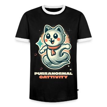 Purranormal Cattivity Spooky Cat Lover - T-shirt contrasté Homme - noir/blanc - Devant - AI Model Female 172 light (172cm) & AI Model Male 178 light (178cm)