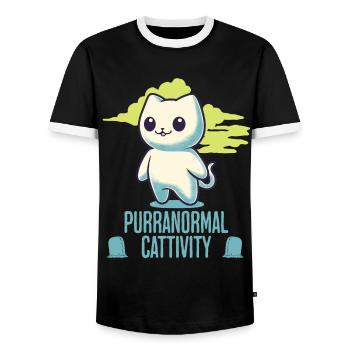 Purranormal Cattivity Spooky Cat Lover - T-shirt contrasté Homme - noir/blanc - Devant - AI Model Female 172 light (172cm) & AI Model Male 178 light (178cm)