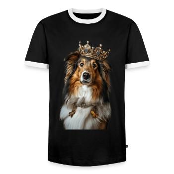 Shetland Sheepdog - Männer Kontrast-T-Shirt - Schwarz/Weiß - Vorne - AI Model Female 172 light (172cm) & AI Model Male 178 light (178cm)