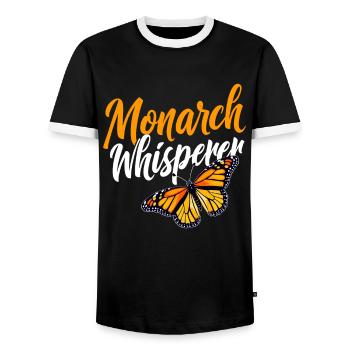 Butterfly, Monarch Whisperer, Entomologist - Men's Ringer Shirt - black/white - Front - AI Model Female 172 light (172cm) & AI Model Male 178 light (178cm)