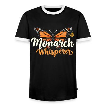 Butterfly, Monarch Whisperer, Entomologist - Men's Ringer Shirt - black/white - Front - AI Model Female 172 light (172cm) & AI Model Male 178 light (178cm)