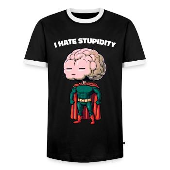 I Hate Stupidity Sarcasm Cartoon Brain Cartoon - Men's Ringer Shirt - black/white - Front - AI Model Female 172 light (172cm) & AI Model Male 178 light (178cm)
