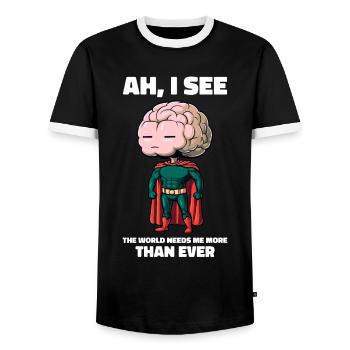 The World Needs Me More Than Ever Funny Brain - Men's Ringer Shirt - black/white - Front - AI Model Female 172 light (172cm) & AI Model Male 178 light (178cm)