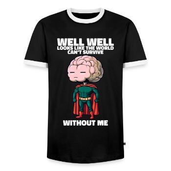 The World Can't Survive Without Me Funny Brain - Men's Ringer Shirt - black/white - Front - AI Model Female 172 light (172cm) & AI Model Male 178 light (178cm)