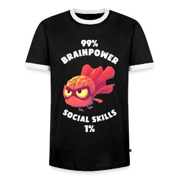 99% Brainpower 1% Social skills Funny Brain - Men's Ringer Shirt - black/white - Front - AI Model Female 172 light (172cm) & AI Model Male 178 light (178cm)
