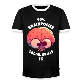 99% Brainpower 1% Social skills Brain Funny - Men's Ringer Shirt - black/white - Front - AI Model Female 172 light (172cm) & AI Model Male 178 light (178cm)