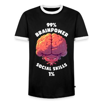 99% Brainpower 1% Social skills Cartoon Brain - Men's Ringer Shirt - black/white - Front - AI Model Female 172 light (172cm) & AI Model Male 178 light (178cm)
