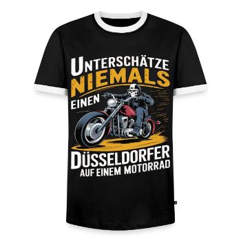 Never underestimate a Dusseldorf resident on a - Men's Ringer Shirt - black/white - Front - AI Model Female 172 light (172cm) & AI Model Male 178 light (178cm)