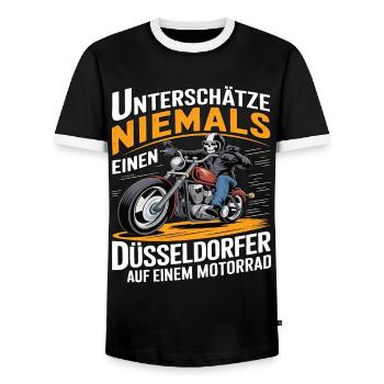 Never underestimate a Dusseldorf resident on a - Men's Ringer Shirt - black/white - Front - AI Model Female 172 light (172cm) & AI Model Male 178 light (178cm)