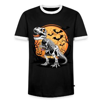 Halloween Skelett Dinosaurier mit Kürbis - Männer Kontrast-T-Shirt - Schwarz/Weiß - Vorne - AI Model Female 172 light (172cm) & AI Model Male 178 light (178cm)
