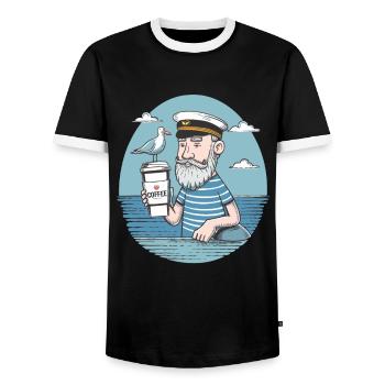Vintage Seemann genießt Kaffee Nautisch - Männer Kontrast-T-Shirt - Schwarz/Weiß - Vorne - AI Model Female 172 light (172cm) & AI Model Male 178 light (178cm)