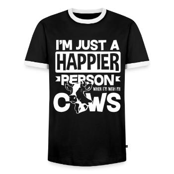 Ich Bin Einfach Glücklicher Mit Kühen - Männer Kontrast-T-Shirt - Schwarz/Weiß - Vorne - AI Model Female 172 light (172cm) & AI Model Male 178 light (178cm)