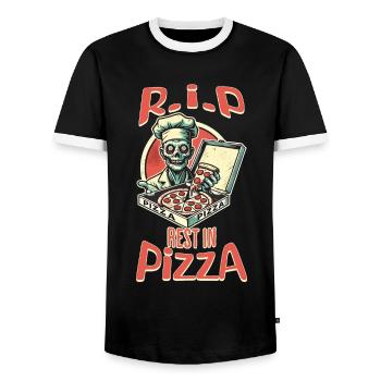 Spooky Lustiger Pizzaliebhaber Zombie - Männer Kontrast-T-Shirt - Schwarz/Weiß - Vorne - AI Model Female 172 light (172cm) & AI Model Male 178 light (178cm)