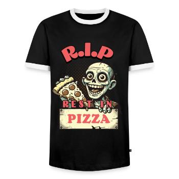 Rest In Pizza Lustiger Pizzaliebhaber Spruch - Männer Kontrast-T-Shirt - Schwarz/Weiß - Vorne - AI Model Female 172 light (172cm) & AI Model Male 178 light (178cm)