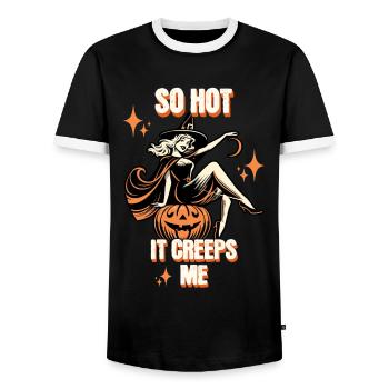 tellement chaud que ça me fait peur Lustiger Halloween Spruch - T-shirt contrasté Homme - noir/blanc - Devant - AI Model Female 172 light (172cm) & AI Model Male 178 light (178cm)
