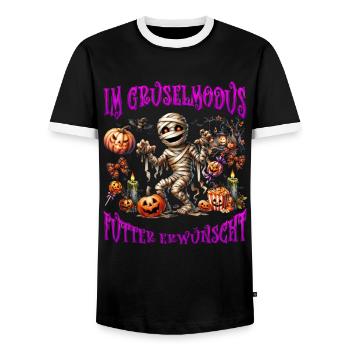 Halloween costume IN HORROR MODE FOOD DESIRED - Men's Ringer Shirt - black/white - Front - AI Model Female 172 light (172cm) & AI Model Male 178 light (178cm)