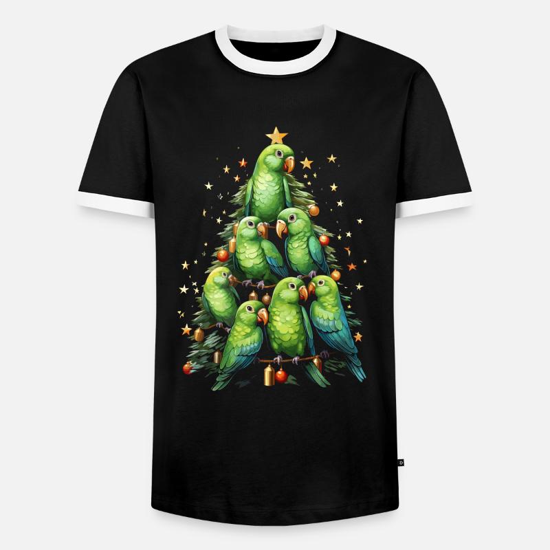 Budgie Parakeet Christmas Tree - Men's Ringer Shirt - black/white