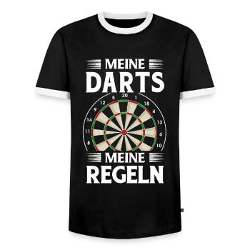 Cadeau de fléchettes Jeu de fléchettes Bullseye - T-shirt contrasté Homme - noir/blanc - Devant - AI Model Female 172 light (172cm) & AI Model Male 178 light (178cm)
