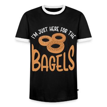 Bagel Lover Art Bagels - Men's Ringer Shirt - black/white - Front - AI Model Female 172 light (172cm) & AI Model Male 178 light (178cm)