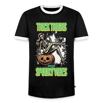 Thick Thighs And Spooky Vibes Halloween Girls - Men's Ringer Shirt - black/white - Front - AI Model Female 172 light (172cm) & AI Model Male 178 light (178cm)