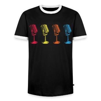 Retro Mikrofon Pop Art Bunt Karaoke - Männer Kontrast-T-Shirt - Schwarz/Weiß - Vorne - AI Model Female 172 light (172cm) & AI Model Male 178 light (178cm)