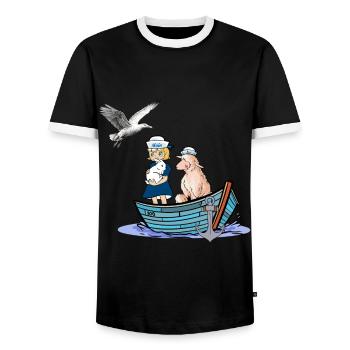 Maritime Girl Sheep North Sea Baltic Sea Travel Boat - Men's Ringer Shirt - black/white - Front - AI Model Female 172 light (172cm) & AI Model Male 178 light (178cm)