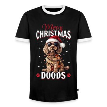 Goldendoodle Chien Race Joyeux Noël Doods - T-shirt contrasté Homme - noir/blanc - Devant - AI Model Female 172 light (172cm) & AI Model Male 178 light (178cm)
