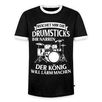 Tambours Tambours Baguette Batteur Musique Groupe Rock - T-shirt contrasté Homme - noir/blanc - Devant - AI Model Female 172 light (172cm) & AI Model Male 178 light (178cm)