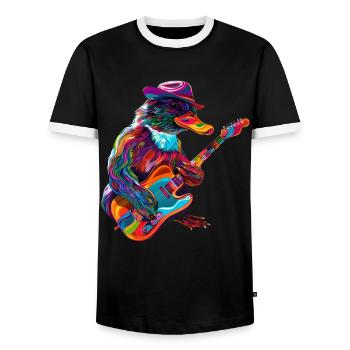 Platypus Mammal Guitar Cowboy Hat Popart - Men's Ringer Shirt - black/white - Front - AI Model Female 172 light (172cm) & AI Model Male 178 light (178cm)