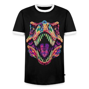 T-Rex Dinosaur Tyrannosaurus Rex Popart - Men's Ringer Shirt - black/white - Front - AI Model Female 172 light (172cm) & AI Model Male 178 light (178cm)