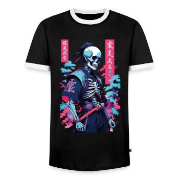 Oni squelette samouraï vaporwave esthétique japon style - T-shirt contrasté Homme - noir/blanc - Devant - AI Model Female 172 light (172cm) & AI Model Male 178 light (178cm)