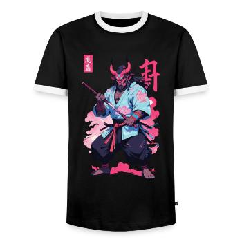 Samouraï Oni Yokai Esthétique Style Vaporwave - T-shirt contrasté Homme - noir/blanc - Devant - AI Model Female 172 light (172cm) & AI Model Male 178 light (178cm)