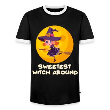 Halloween Costume Girl SWEETEST WITCH AROUND - Men's Ringer Shirt - black/white - Front - AI Model Female 172 light (172cm) & AI Model Male 178 light (178cm)