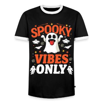 Halloween Kostüm Kinder SPOOKY VIBES ONLY Lustiges - Männer Kontrast-T-Shirt - Schwarz/Weiß - Vorne - AI Model Female 172 light (172cm) & AI Model Male 178 light (178cm)