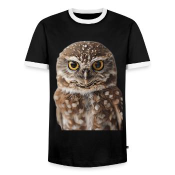 Owl - Men's Ringer Shirt - black/white - Front - AI Model Female 172 light (172cm) & AI Model Male 178 light (178cm)