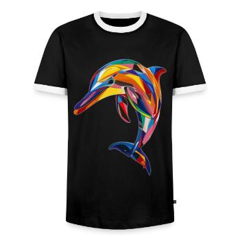 Dolphin - Men's Ringer Shirt - black/white - Front - AI Model Female 172 light (172cm) & AI Model Male 178 light (178cm)