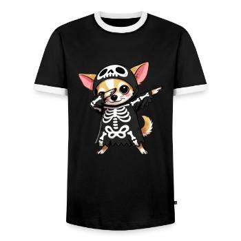 Chihuahua Halloween Skeleton Cute Chihuahua - Men's Ringer Shirt - black/white - Front - AI Model Female 172 light (172cm) & AI Model Male 178 light (178cm)