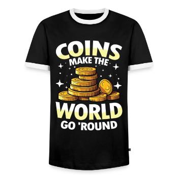 Coins Make The World Go Round für einen - Männer Kontrast-T-Shirt - Schwarz/Weiß - Vorne - AI Model Female 172 light (172cm) & AI Model Male 178 light (178cm)
