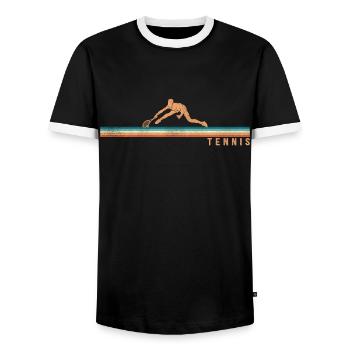 Funny Tennis Player Racket Retro - Männer Kontrast-T-Shirt - Schwarz/Weiß - Vorne - AI Model Female 172 light (172cm) & AI Model Male 178 light (178cm)