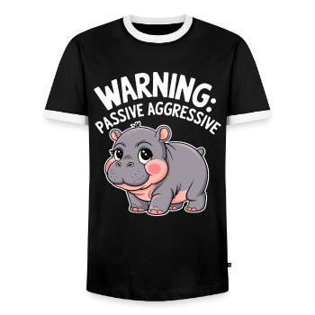 Moo Deng Caution: Passive Aggressive - Men's Ringer Shirt - black/white - Front - AI Model Female 172 light (172cm) & AI Model Male 178 light (178cm)