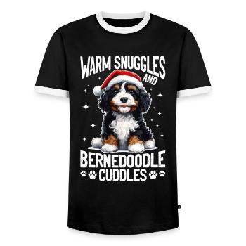 Bernedoodle Christmas Dog Breed Warm Snuggles - Männer Kontrast-T-Shirt - Schwarz/Weiß - Vorne - AI Model Female 172 light (172cm) & AI Model Male 178 light (178cm)