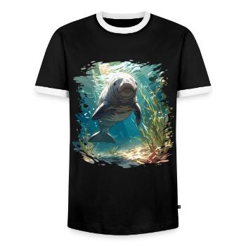 Seekuh Dugongs Dugong - Männer Kontrast-T-Shirt - Schwarz/Weiß - Vorne - AI Model Female 172 light (172cm) & AI Model Male 178 light (178cm)
