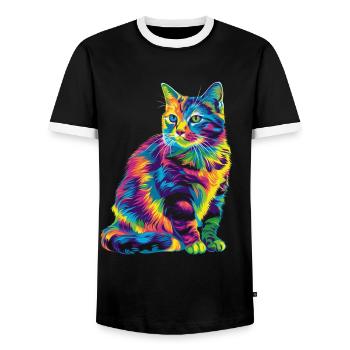 Tabby Katze Orange Katze Popart - Männer Kontrast-T-Shirt - Schwarz/Weiß - Vorne - AI Model Female 172 light (172cm) & AI Model Male 178 light (178cm)