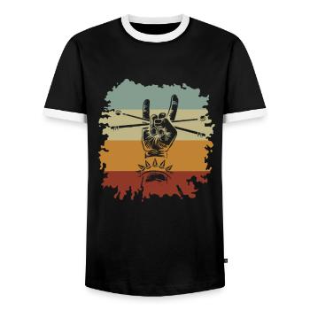 Tambours Tambours Baguette Batteur Musique Groupe Rock - T-shirt contrasté Homme - noir/blanc - Devant - AI Model Female 172 light (172cm) & AI Model Male 178 light (178cm)