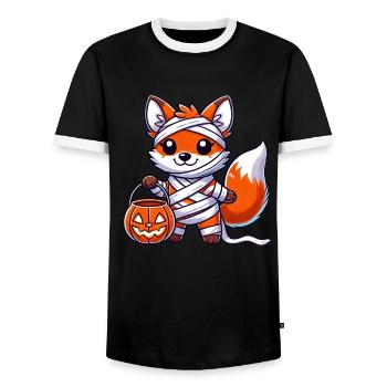 Fox Halloween Mummy Kids Women Men Fox - Men's Ringer Shirt - black/white - Front - AI Model Female 172 light (172cm) & AI Model Male 178 light (178cm)
