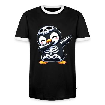 Penguin Halloween Skeleton Kids Women Men - Men's Ringer Shirt - black/white - Front - AI Model Female 172 light (172cm) & AI Model Male 178 light (178cm)
