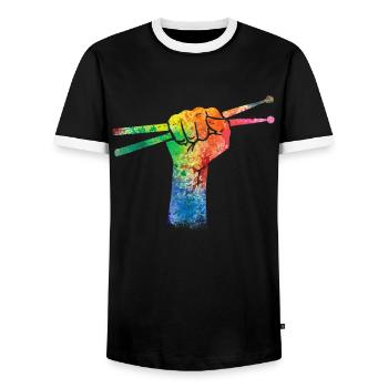 Tambours Tambours Baguette Batteur Musique Groupe Rock - T-shirt contrasté Homme - noir/blanc - Devant - AI Model Female 172 light (172cm) & AI Model Male 178 light (178cm)