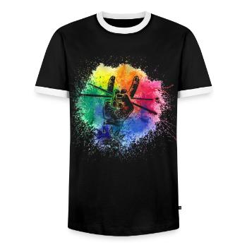Drums Drums Drumstick Drummer Music Band Rock - Men's Ringer Shirt - black/white - Front - AI Model Female 172 light (172cm) & AI Model Male 178 light (178cm)