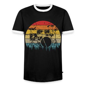 Drums Drums Drumstick Drummer Music Band Rock - Men's Ringer Shirt - black/white - Front - AI Model Female 172 light (172cm) & AI Model Male 178 light (178cm)